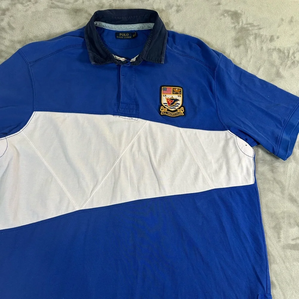 Polo Ralph Lauren nautical rugby blue white polo shirt with crest logo - Picture 3 of 15